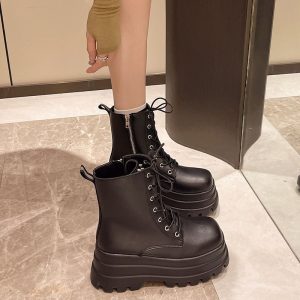 Womens Height Increasing Shoes 7.87inch Thick Sole British Style New Short Boots High Platform Sole Local Warehouse, Women Shoes