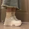 2025 SALAXI Thick-Soled Height-Increasing White Sneakers Women | Trendy Versatile Niche Casual Shoes, Lace-up Closure, Plain Toe, Solid Color, Low Top, All-season, EVA and Fabric Upper, PVC and Sole, Women Shoes
