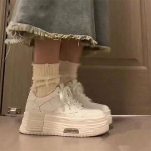 2025 SALAXI Thick-Soled Height-Increasing White Sneakers Women | Trendy Versatile Niche Casual Shoes, Lace-up Closure, Plain Toe, Solid Color, Low Top, All-season, EVA and Fabric Upper, PVC and Sole, Women Shoes