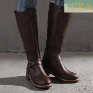 Plus Size High Tube Boots | Solid Color, Low Zipper, Autumn Winter, Thick Heel, Round Toe, Europeanu002FAmerican Style, Women Shoes