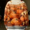 Oversized Pumpkin And Autumn Leaves Design Baseball Jacket – Complete Seasonal Pattern Coat, Stylish Casual Outerwear for Fall Winter, Cozy Long Fit with Pockets, Unisex for Everyone (No Padding