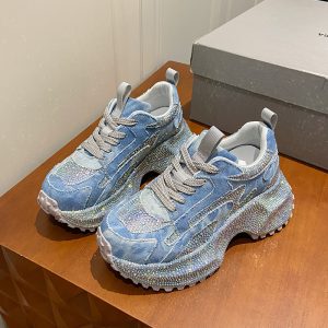 Local Warehouse Women's Fashion Sneakers Platform Elevating Shoes Glitter Detail Chunky Retro Sneakers, Women Shoes