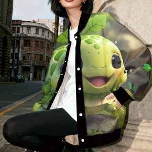 Adorable Hooded Sweatshirt Featuring a Cute Turtle and Green Leaves Print | Designed for Plus-Size Women and Men, Cozy Long-Sleeve Hoodie Perfect for Casual Winter Wear, Crew Neck, Regular Sleeve, Slight Stretch Fabric