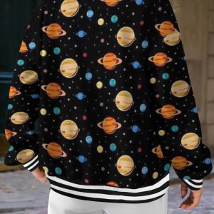 Women'S Galaxy Planet Print Baseball Jacket Hoodie | Outer Space Theme Crew Neck Sweatshirt | Fashion Celestial Top Casual Party Outfit | Comfortable Bright Colors Available in Multiple Sizes