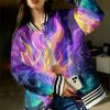 for plus Size Hoodie for Women and Men | Galactic Flame Forest Night Sky Print, Long Sleeves, Full-Zip Design with Pockets, Soft Warm Fabric, Neon Glow, Crew Neck, Regular Sleeves, Spring Season