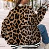 Women’S Leopard Print Baseball Shirt Long Sleeve Sweatshirt | Fashion Animal Print, Plus Size Casual Crew Neck T-Shirt with Double Button Details