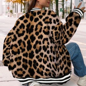 Women'S Leopard Print Baseball Shirt Long Sleeve Sweatshirt | Fashion Animal Print, Plus Size Casual Crew Neck T-Shirt with Double Button Details