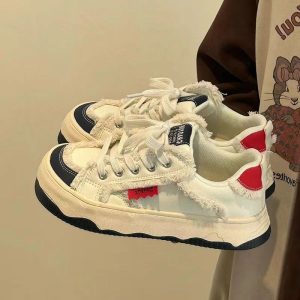 Cute White Shoes National Trend Cat Ugly Cute Big Toe Shoes Women 2025 Winter Thick Sole Student Sports Casual Shoes Color Matching, Women Shoes, Sneakers