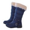 2025 Fall Winter New Womens Mid-Calf Snow Boots Decorative Strap Accent Low Heel Round Toe, Women Shoes