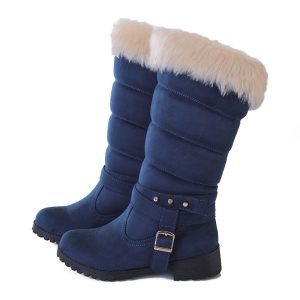 2025 Fall Winter New Womens Mid-Calf Snow Boots Decorative Strap Accent Low Heel Round Toe, Women Shoes