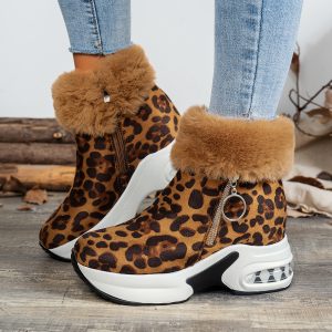 Women'S Snow Boots 2024 Winter New Korean Style Fleece Short Boots | Warm, Height-Increasing, Trendy, Zipper Closure, PVC Upper, Fabric Lining, Women Shoes