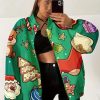 All-Over Print Christmas Baseball Jacket for Plus Size Women Featuring Santa, Reindeer, And Snowman Designs – Winter Coat That Is Machine Washable, Casual Long Sleeve with Button-Front Closure_1