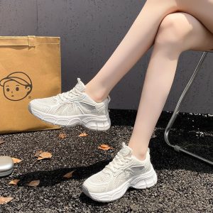 Women'S Sports Shoes 2026 New Spring Lightweight Soft Sole Not Tired Feet | Forrest Gump Style Thick Sole Dad Shoes, Travel Versatile, Lace-up, Round Toe, Canvas Upper, Mesh Inner, EVA Insole, Rubber Sole, Women Shoes, Sneakers