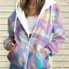 Plus Size Women’S Holographic Fabric Hooded Jacket Coat | Iridescent Full Print, Zipper Detail, Casual Style for Travel, Gatherings, and Festivals, Perfect for Gifting and Birthday Celebrations