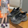 Women’S Fashion Sneakers Platform Elevating Shoes | Glitter Detail Chunky Retro Style, Lace-up Closure, Round Toe, PVC Upper, Fabric Lining, Rubber Sole, All-season Casual Wear, Women Shoes