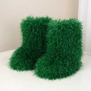 Stylish And Adaptable Flat High-Top Snow Boots Made of faux fur, Perfect for Winter Warmth., Women Shoes